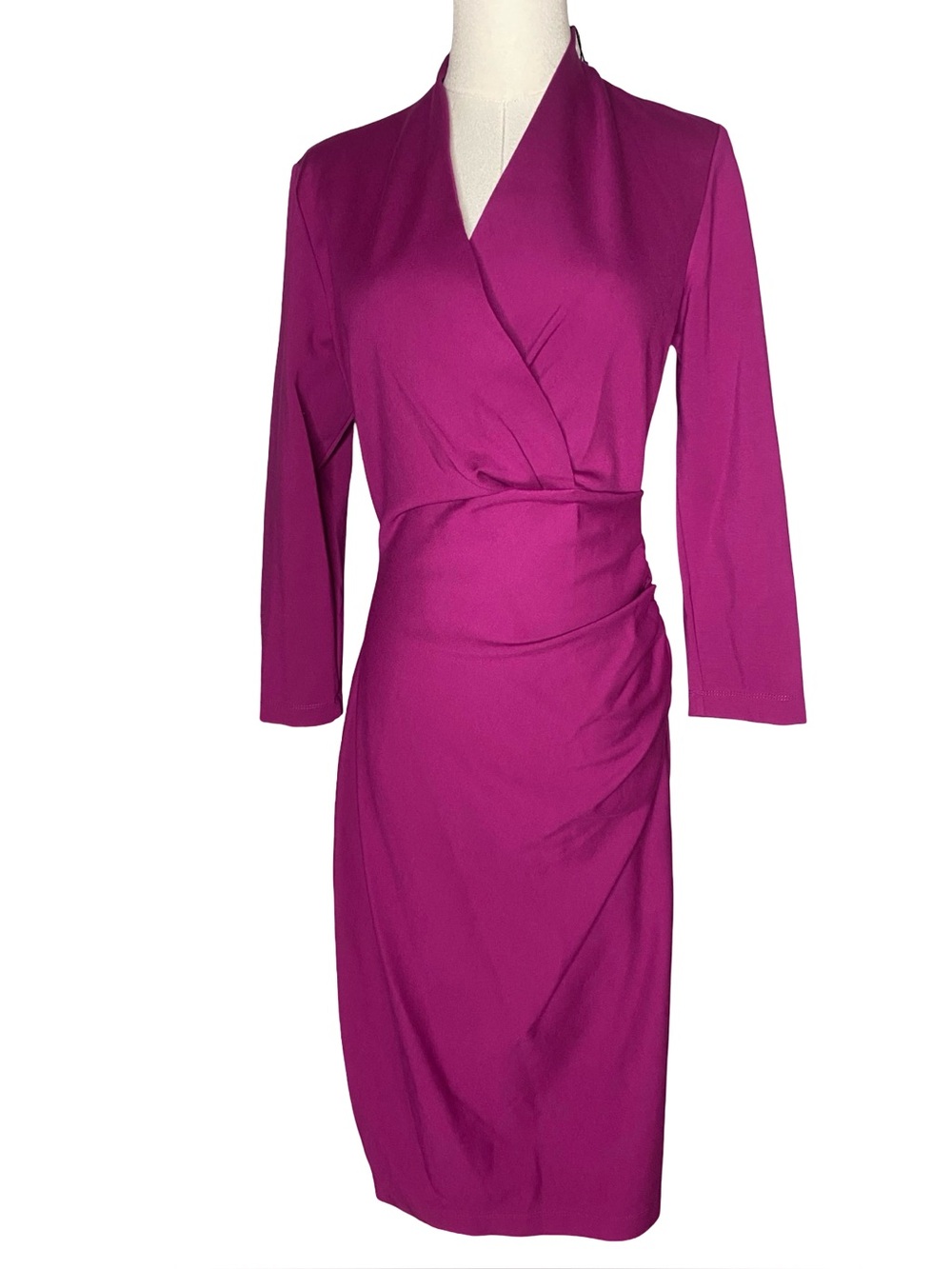 NWT Elie Tahari Ruched Wrap Dress Boysenberry Magenta Size 8 - Picture 3 of 10